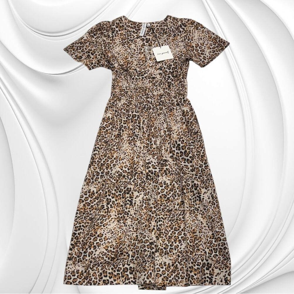GRACE + KARMA Women’s Large Short Sleeve Leopard Print Maxi Dress